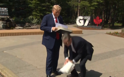 Watch: Starmer scrambles to pick up Trump’s papers as UK-US trade deal signed at G7 Summit; ‘Had no choice,’ UK PM explains