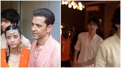 Hrithik Roshan attends cousin Eshaan Roshan’s pre-wedding ceremony with girlfriend Saba Azad and sons Hrehaan and Hridhaan | Hindi Movie News