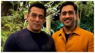 MS Dhoni and Salman Khan are all smiles as they pose for photos at his Panvel farmhouse for his 60th birthday bash |