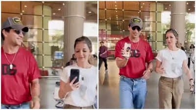 Arslan Goni playfully snatches Sussanne Khan’s phone at airport, reveals Hrithik Roshan on video call | Hindi Movie News