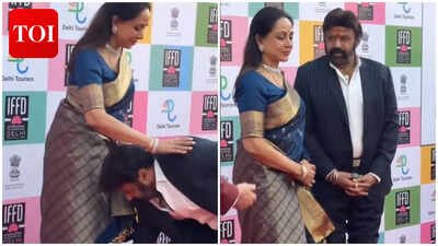 Nandamuri Balakrishna touches Hema Malini’s feet at IFFD 2026, seeks her blessings; video goes viral | Telugu Movie News