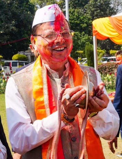 Uttarakhand CM Pushkar Singh Dhami celebrates Holi with public at official residence | India News