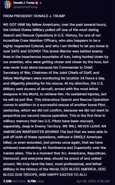 ‘Iranians were actively looking for him’: Missing US crew member from F-15 found alive after ‘heavy firefight’