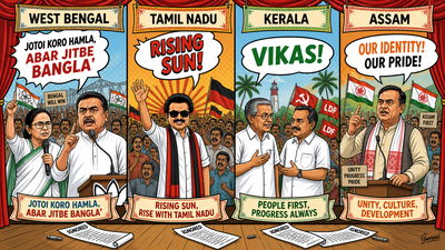 Chants of power: How slogans set the tone in Bengal, Tamil Nadu, Kerala, Assam elections | India News