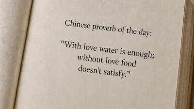 Chinese proverb of the day: “With love water is enough; without love food doesn’t satisfy.” |