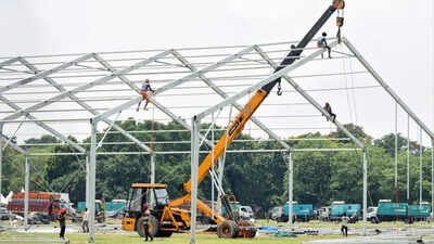Kolkata: Brigade takes rain cover for new cabinet swearing-in | India News