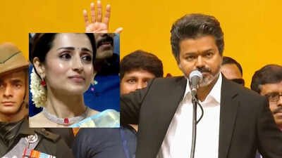 Trisha Krishnan’s emotional reaction to Vijay’s speech during the swearing-in ceremony goes viral; fans react | Tamil Movie News