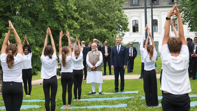 PM Modi witnesses schoolchildren from Slovakia perform Yoga during his visit, shares pictures | India News