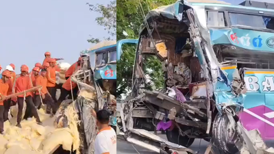 8 killed, 26 injured after bus rams into stationary truck in Gujarat’s Vadodara | Vadodara News