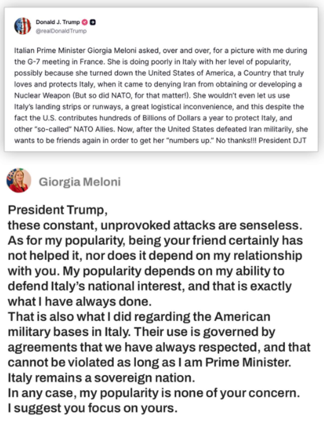 ‘Being your friend certainly hasn’t helped’: Italy’s Meloni fumes as Trump doubles down on ‘photo’ claim