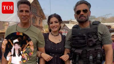 Welcome To The Jungle: Raveena Tandon’s ‘Mohra’ reunion moment with Akshay Kumar and Suniel Shetty steals spotlight ahead of ‘Welcome To The Jungle’ trailer launch | Hindi Movie News